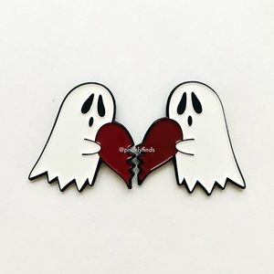 8/$40 Two Ghosts Pair With Split Heart Enamel Pin Set